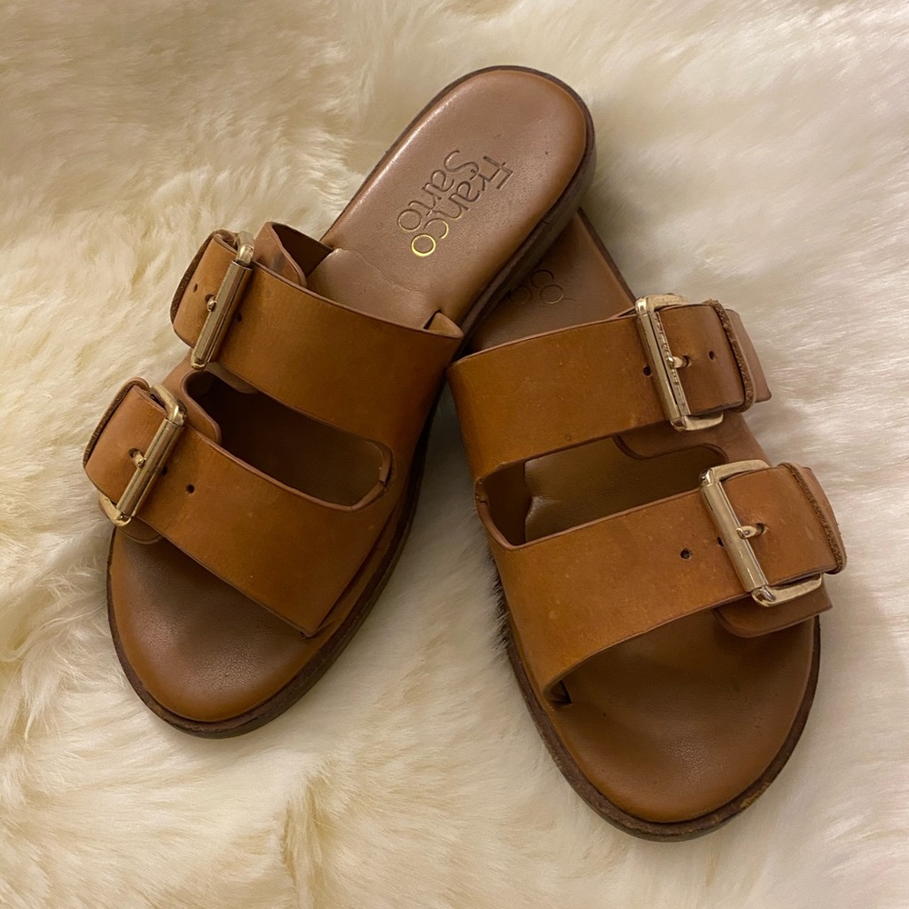 Franco Sarto 2 Buckle Sandal Slide Tan